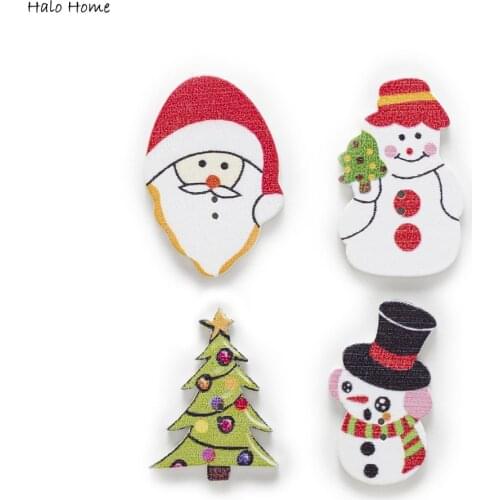 28pcs 2 Hole Mixed Xmas Santa Claus Cartoon Wood Buttons Decor Clothing Home Sewing Scrapbooking Card Making DIY 18-34mm
