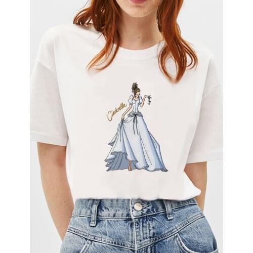 Women T Shirt Summer Short Sleeve Casual White O-neck Tshirts Morden Sexy Disney Princess Cinderella Printed Harajuku T-shirts
