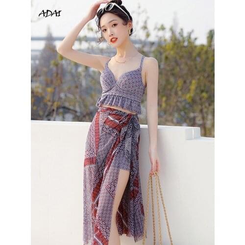 Womens Swimwear 2021 Bathing Suits 3 Piece Bikini Set High-waist Swimsuit Cover Up Swimwear with Ruffles Print Swim Beachwear