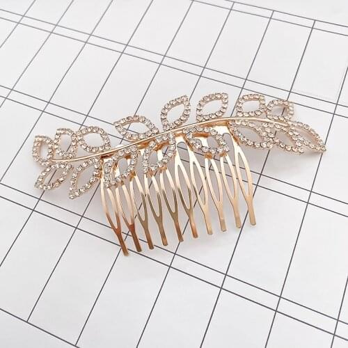 Golden Color Leaf Hair Comb Clip Rhinestone Bridal Wedding Jewelry Zircon Hair Pins for Women Accessories Bride Headpiece