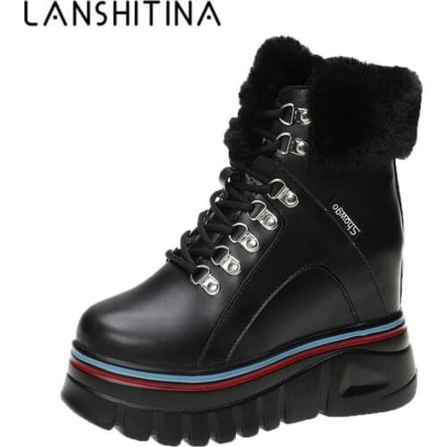 Ankle Snow Boots Women Winter Warm Shoes Thick Sole High Platform Leather Sneakers Plush Botines Chunky Boots Mujer Femmes 10cm
