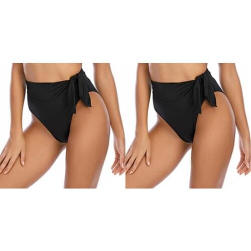 Womens Sexy Stretch Pleated Swimming Shorts Womens Conservative Beach Shorts Briefs Black