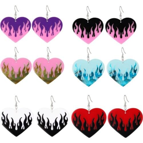 Cool Flame Heart Drop Earrings for Women Multi Color Resin Big Statement Hook Earring 2021 Trend Korean Jewelry Gifts Bijoux