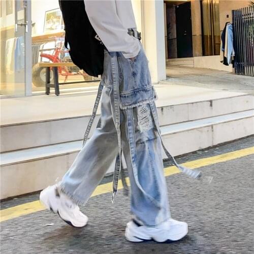 2021 Street Style Jeans Loose Women Man Pockets Wide Leg Pants Fashion Oversized Trousers Harakuju Vintage High Waist Sweatpants