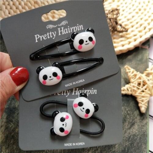 2PCS Cute New Cartoon Panda BB Clips Kids Hairpins Children Headwear Baby Clips Headdress Elastic Hair Bands Girls Accessories