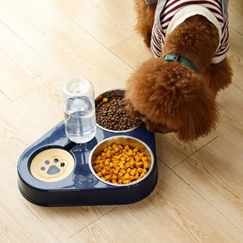3 in 1 Dog Feeder Bowl With Dog Water Bottle Cats Automatic Drinking Bowl Cat Food Bowl Pet Stainless Steel Double 3 Bowls 500ml