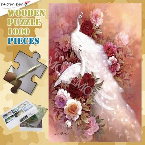 300 500 1000 Pieces Puzzle Toys for Adults White Peacock Oil Painting Puzzle Games 1000 Pieces Jigsaw Puzzles DIY Assembling Toy