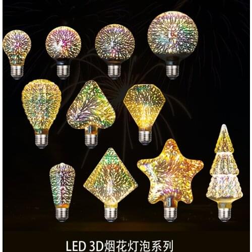 Salutes Fireworksled3d E27 Bulb A60g80 95 125 St64 Five Pointed Star Christmas Tree Birthday Party Decorations Color Glass Lamp