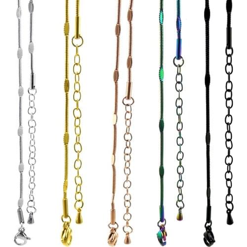 55cm+5cm extra chain snake chain with lobster clasp 316L stainless steel snake chain steel, rainbow color, black