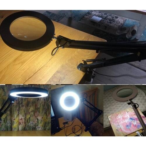 5X LED Illuminating Magnifier Microscope Magnifying Glass with led lights Table Reading Clamp Lampe Loupe Jewelry Repair Tool