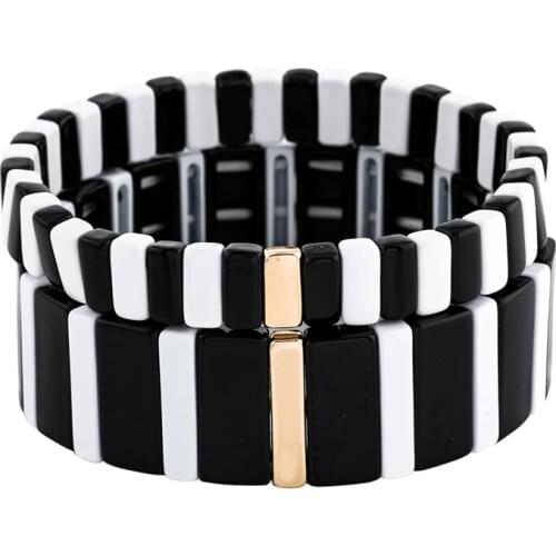 Bileklik pulseira bracelet men парные браслеты armband pulseira pulsera hombre bracelet femme AR black white stretch enamel brac