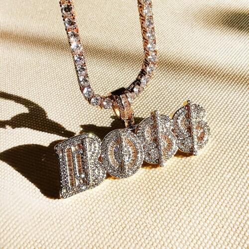 Bling Letters Pendant Necklace Dollar Sign BOSS AAA Zircon Mens Charms Necklace Hip Hop Jewelry