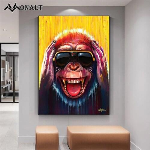 Black Gold Funny Glasses Wise Monkeys Graffiti Art Posters and Prints Canvas Painting Bar Billiard Room Decoration Wall Pictures