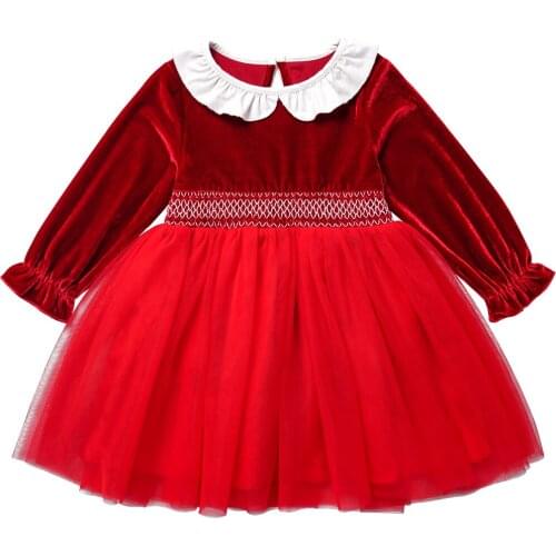 Autumn Winter Girls Princess Dress Long-sleeve Mesh Dress for Girls Children Red Christmas Clothes 1-5 Years Vestidos