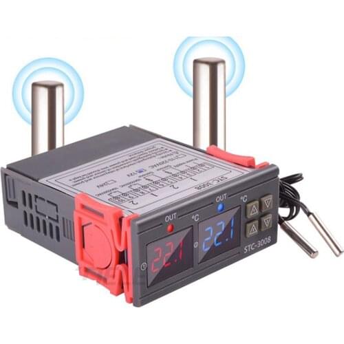 Dual Digital Thermostat 10A Incubator Thermostat Temperature Controller Two Output Cooling Relay Heating STC-3008 10A 240VS