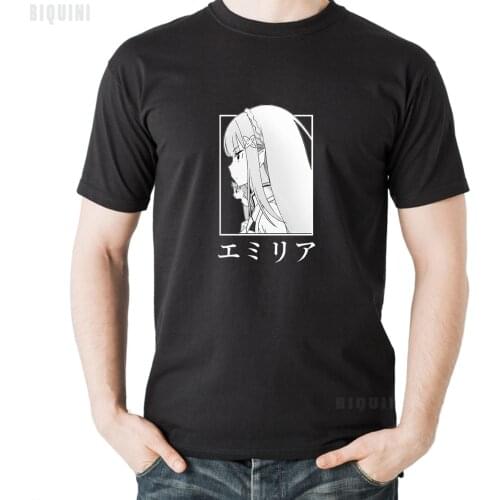 Re:ZERO Emilia Print Oversized T Shirts Men Kawaii Clothes Women 100% Cotton 2021 Summer Vintage Anime Aesthetic Streetwear Tops