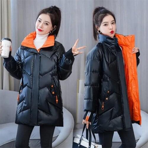 Glossy Long Winter Jackets Women 2021 New Down Cotton Coat Thicken Warm Down Jacket Parka Female Casual Loose Overcoat Plus size