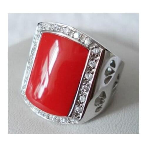 17X30mm Red Coral 925 Sterling Marcasite Ring stone Band Ring Size 6/7/8/9