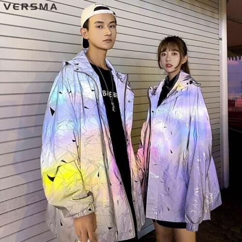 VERSMA Japanese Harajuku Fashion 3M Reflective Jacket Coat Men Punk Hip Hop Streetwear Vintage Jacket Mens Clothing Dropshipping