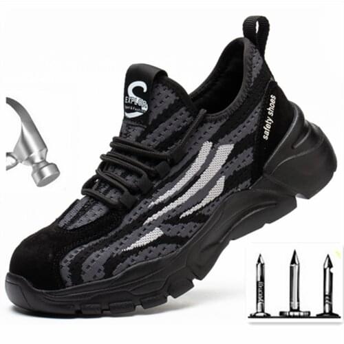 Lightweight Work Shoes Men Sneakers Outdoor Breathable Non-slip Safety Shoes Brand Designer Steel Toe Puncture-proof Mens Boots