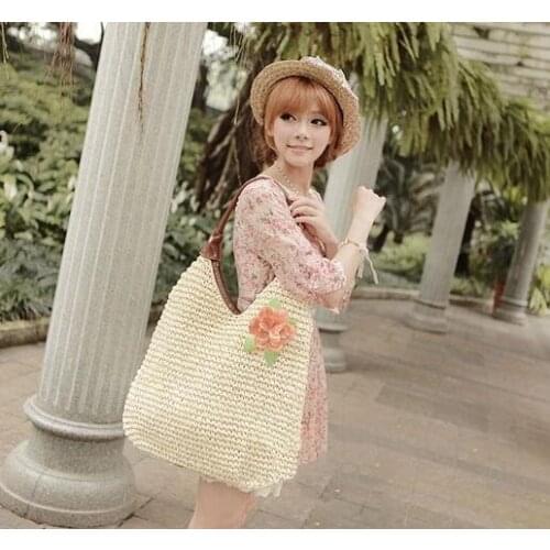 Summer Style Handbags Floral Indian Straw Bag Famous Designer Brands High Quality Thai Woven Beach Bag