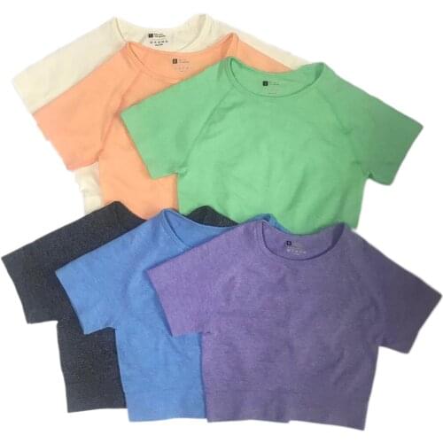 6 Colors Summer Seamless Yoga Shirt Women Fitness Short Sleeve Crop Top Workout Tops Gym Clothes Sportswear Running T-shirts