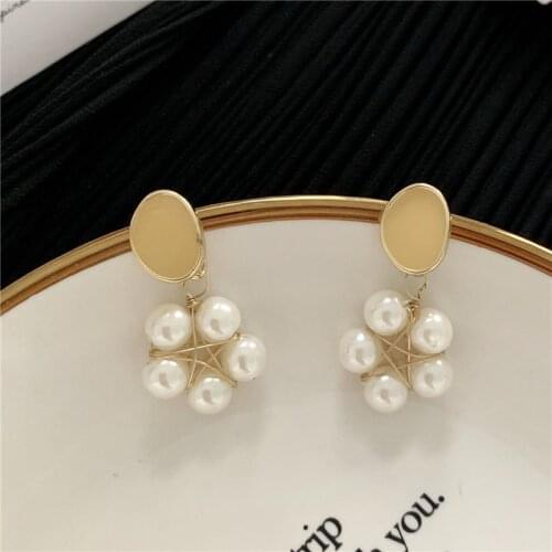 Sweet Simulated-pearls Star Yellow Clips Earrings Short Pendant Candy Charm Earrings