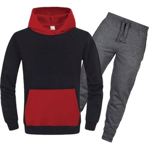 2021 Fashion Autumn and Winter Casual Mens New Hooded Sweater Patchwork Color Matching Hooded Sweater Mens Hip Hop Pullover Set