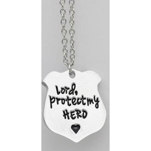 Handstamped Lord Protect My Hero Police Badge Charm Pendant Necklace Cop Wife Grilfriend Gift Idea for Christmas