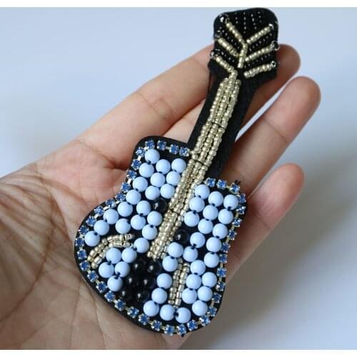 Handmade Guitar patches on clothes Punk rhinestone beaded Patches for clothing DIY sew on parches para ropa Embroidery appliques