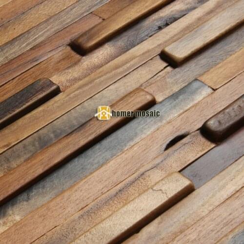 Natural ship wood 3d ancient old boat wooden mosaic tiles wall decoration materials EHWM1001 for backsplash kitchen wall