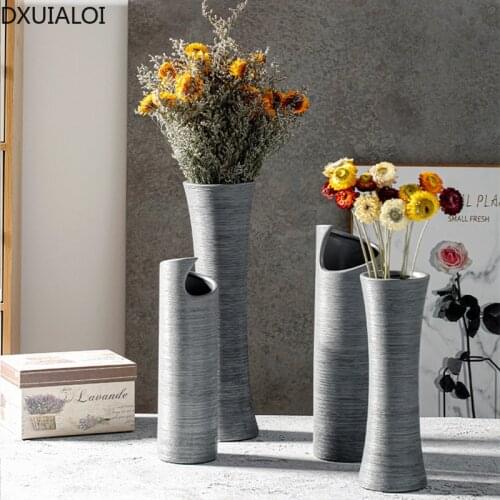 Nordic Simple Creative Brushed Ceramic Dried Flower Vase Retro Flower Arrangement Vase Living Room Desktop Home Decoration