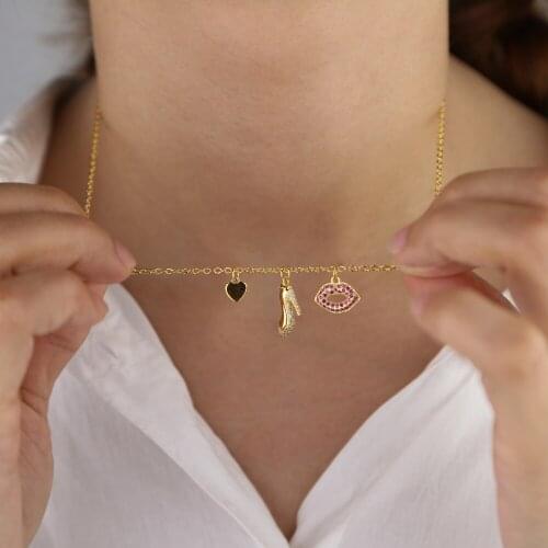 Cute lovely floating moving charms tiny heart high-heeled shoes kiss charming necklaces