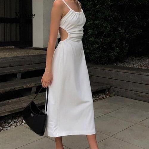 Sexy Waistless Long Dresses 2021 Summer Spaghetti Strap Midi Dress Women Backless Party Clubwear Elegant Ladies Solid Bodycon
