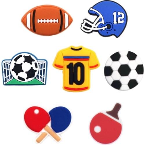 1pcs PVC Shoe Croc Charms Accessories Decorations Rugby Table Tennis Helmet Jersey For Crocse Bracelet Kids Gifts ZJ05LI3
