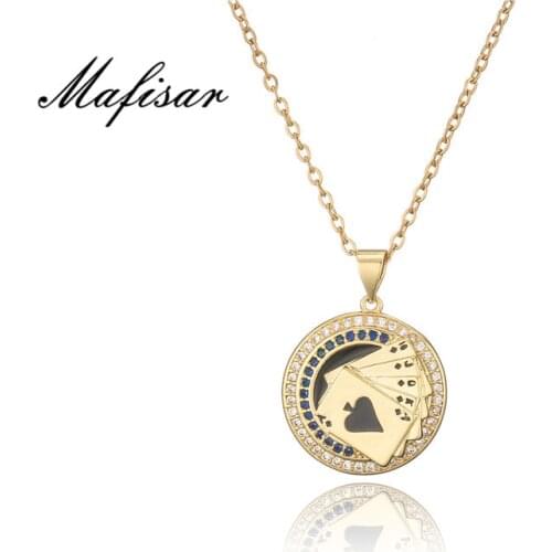 Mafisar Lucky Flush Poker Pendant Necklace For Women Men Gold Chain AAA CZ Mens Necklace Good Luck Party Jewelry