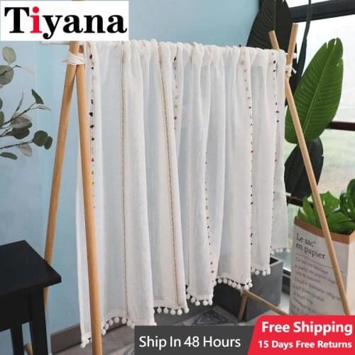 Embroidered Linen Colorful Stripes Half Curtain for Kids Bedroom Decor Kitchen Cabinet Door Partition Short Curtain Rod Pocket Z