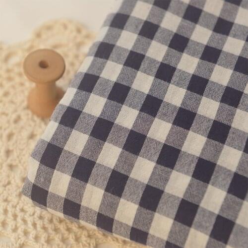 Half Meter Navy Plaid Washed Thin Cotton Linen Fabric For Dress Upper Clothes Scarf Shirt Trouser Garment Material CR-1082