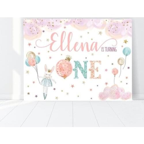 Custom Bunny Cute Balloon Star Clouds Birthday background High quality Computer print party baby shower backdrops