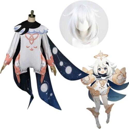 HOT Game Genshin Impact Paimon Cosplay Costume for Women Girls Halloween Party Cosplay Uniform Full Set Wig