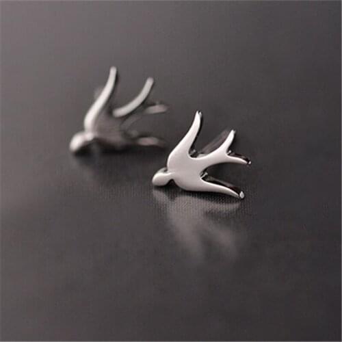 RONGQING Silver Plated Oorbellen Kinderen Swallow Earrings Spring Bird Stud Earrings Women Anti-allergy Jewelry for Sisters