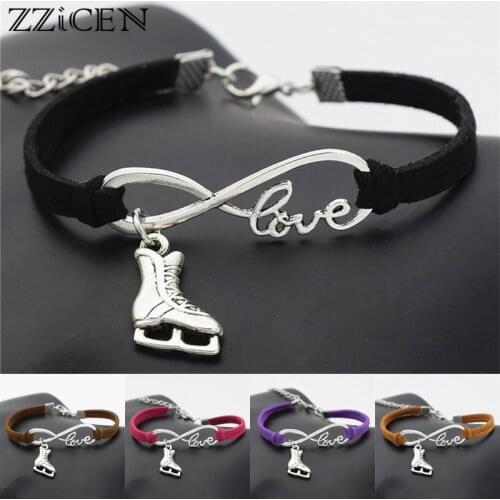 Casual Simple Antique Love Infinity Ice Figure Skating Boots Shoes Charm Pendant Leather Bracelets Best Gift for Women
