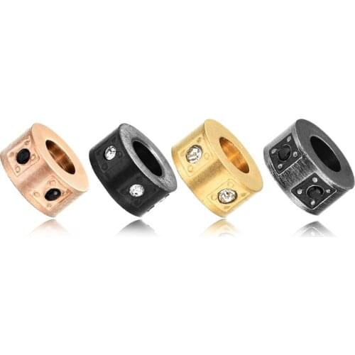 RUIMO Retro Style 316 Stainless Steel CNC Micro Paved Zircon Charm Beads Rose Golden Black Plated Accessories for DIY Jewelry