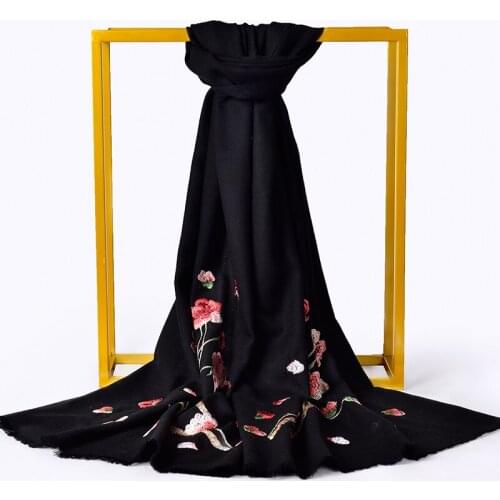 Winter Embroidery Scarf Wool Women Luxury 2020 Wedding Shawls and Wraps for Ladies Pashmina Bride Bridesmaid 100% Wool Scarves