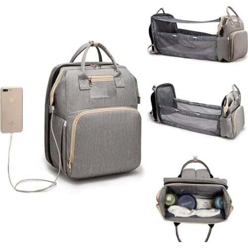 Diaper Bag Backpack with Foldable Baby Bed Waterproof Travel Bag with USB Diaper Bag Backpack with Portable Travel Changing Stat