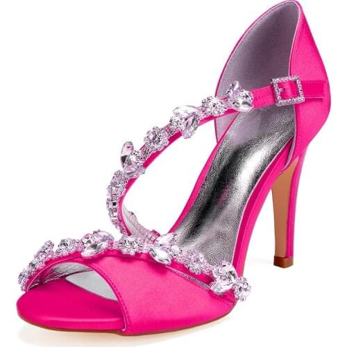 High Heels Rhinestones Wedding Sandals Shoes Open Toe Satin Ankle Buckle Strap Prom Evening Party Summer Ladies Shoes