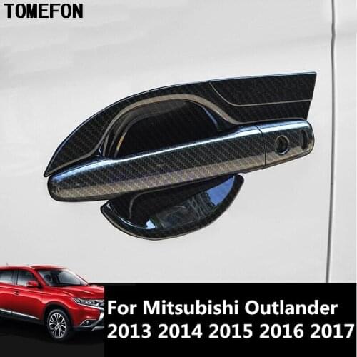 TOMEFON For Mitsubishi Outlander 2013 2014 2015 2016 2017 Carbon fiber Chrome Door Handle Bowl Cup Cover Protectors Accessories