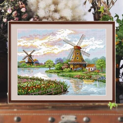 Вышивка крестом наборы European countryside landscape Dutch windmill cross stitch kits printed fabric 11ct