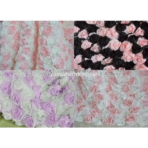 High quality two color chiffon roses embroidered clothing material,3D roses background lace fabric ,130cm*45cm/pcs