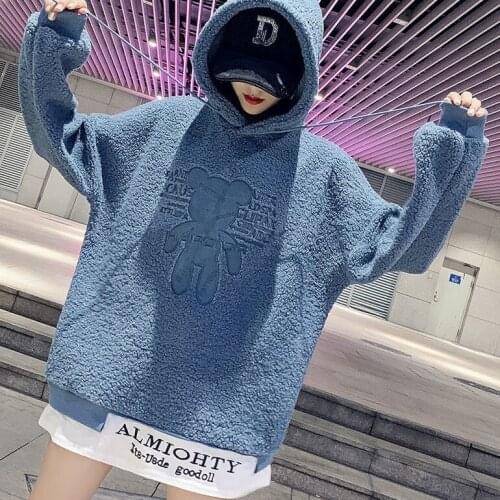 Bear Long Sleeve Womens Hoodie Fake Two Pieces Korea Loose Oversized Harajuku
